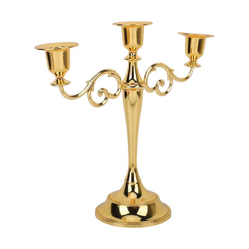 Metal Candle Holder 3 Arms High Gloss Retro Exquisite Candlestick