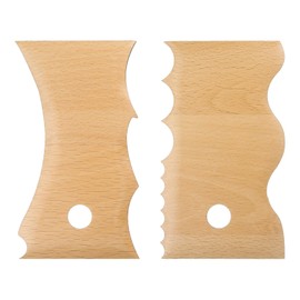 sourcing map 2pcs Pottery Ribs Trimming Tools Pottery Profile Rib Wooden Foot Shaper Big Wave Design Texture Rib Beech Wood for Carving Ceramics Clay