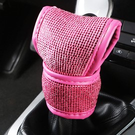 SPANICE Bling Bling Auto Shift Gear Cover, Leather Auto Gear Shift Knob Cover with Crystal Glitter Bling Rhinestones for Girls,Lady Universal Fit (Rose Pink)