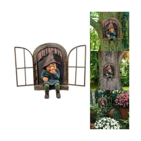 Unbranded ELF OUT THE WINDOW GARDEN GNOME TREE HUGGER DWARF