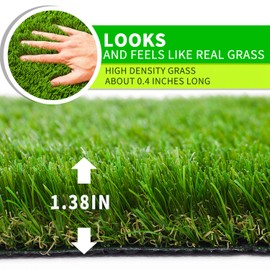 AYOHA 4 FT x 8 FT Artificial Grass, Realistic Fake Grass Deluxe Synthetic Turf Thick Lawn Pet Turf, Indoor/Outdoor Landscape, Easy to Clean with Drain Holes, Non-Toxic, High Density, 35mm