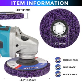 PMIQSA 10 Stück CSD Scheibe Schleifscheiben 115mm, Reinigungsscheibe Grobschleifscheiben Für Rostentfernung Metall, Ntfernen Sie Farbe, Beton Stein 4x Lila + 3x Blau + 3x Schwarz