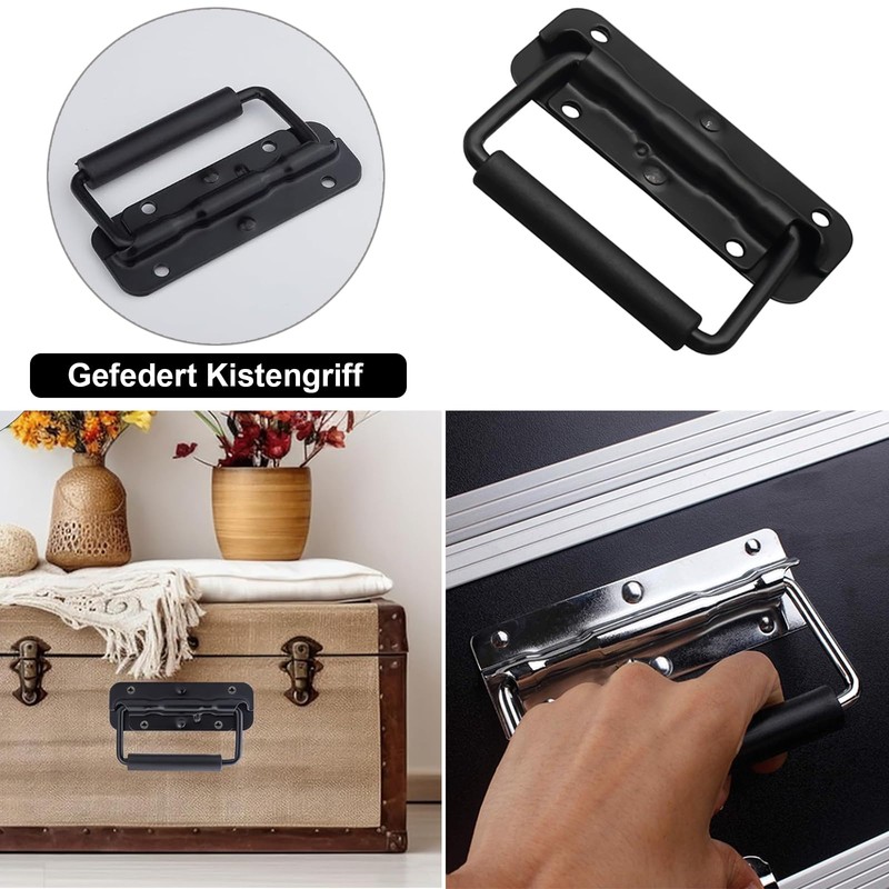 sinzau Folding Handle, 4 Pieces 100 mm Folding Handle, Black,