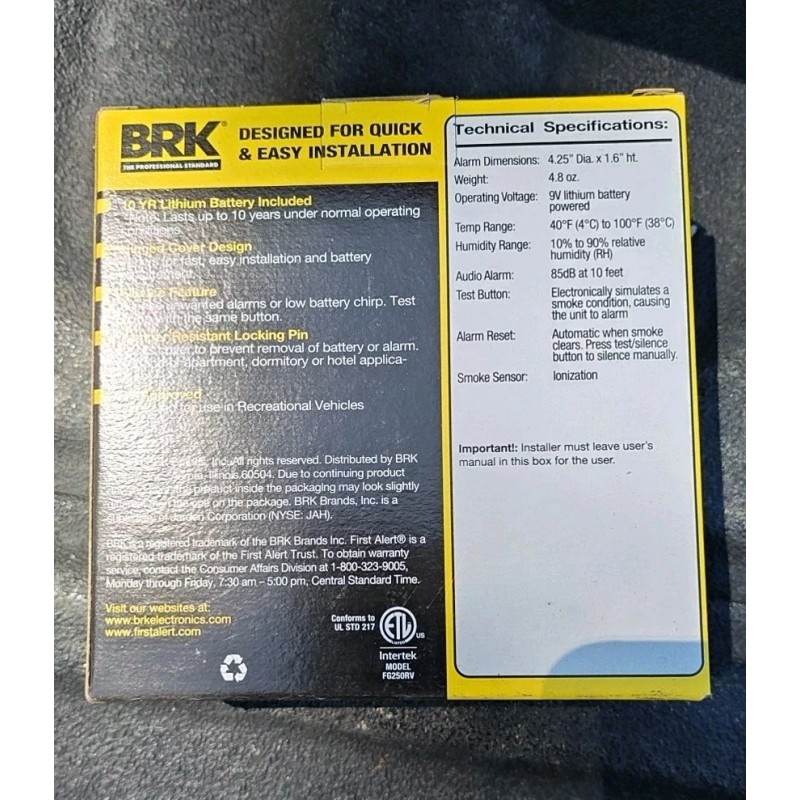 BRK - FG250LB - Smoke Alarm - Battery Operated RV