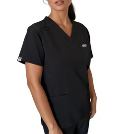 IRONIK Scrubs for Women – Stylish, Durable & Flattering Fit, Wrinkle-Free Scrub Tops with 3 Pockets, Black