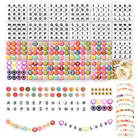 Liangding Letter Beads, 980 Pieces 7 mm White Colourful A-Z Alphabet Beads Letters, Beads Set for Threading Letter Beads Bracelets DIY Love and Evil Eye Beads for DIY Jewellery Crafts