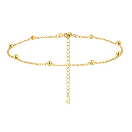 Cangall Silver Anklets for Women, 925 Sterling Silver Ankle Bracelets for Women, Adjustable Beach Barefoot Anklet String with Lucky Ball Beads, Gold Simple Foot Chain, Ankle Chain for Summer Holiday