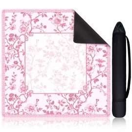 Sonwyoung Chinoiserie Mahjong Mat with 1 Carrying Bag 31.5" x 31.5" Pink and White Rubber Anti Slip and Noise Reduction Multi Purpose Game Table Cover for Card, Board Tile Games