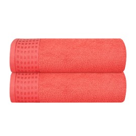 GLAMBURG 100% Cotton 2 Pack Oversized Bath Towel Set 28x55 Inches, Ultra Soft Highly Absorbant Compact Quickdry & Lightweight Large Bath Towels, Ideal for Gym Travel Camp Pool - Coral Orange