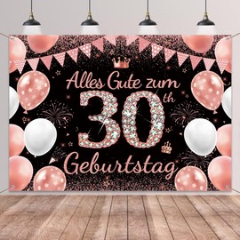 Tasoraor Deco 30th Birthday Background Women - Black Rose Gold Birthday Decoration 30 Years, Polyester Fabric Extra Large Birthday Banner for Party Decoration Wall Banner 110 x 150 cm