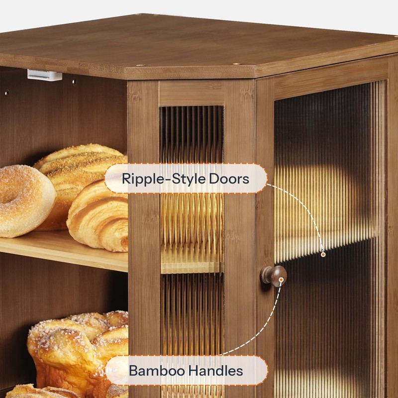 Bread Box, Bamboo Bread Box for Kitchen Countertop, 2-Tier Corner