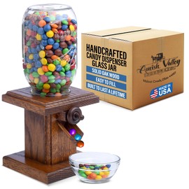 Handcrafted Amish Wooden Candy Dispenser Glass Jar Solid Oak Wood M&M's, Peanuts, Reese's Pieces, Skittles, Jelly Beans, Runts (Sorrel)