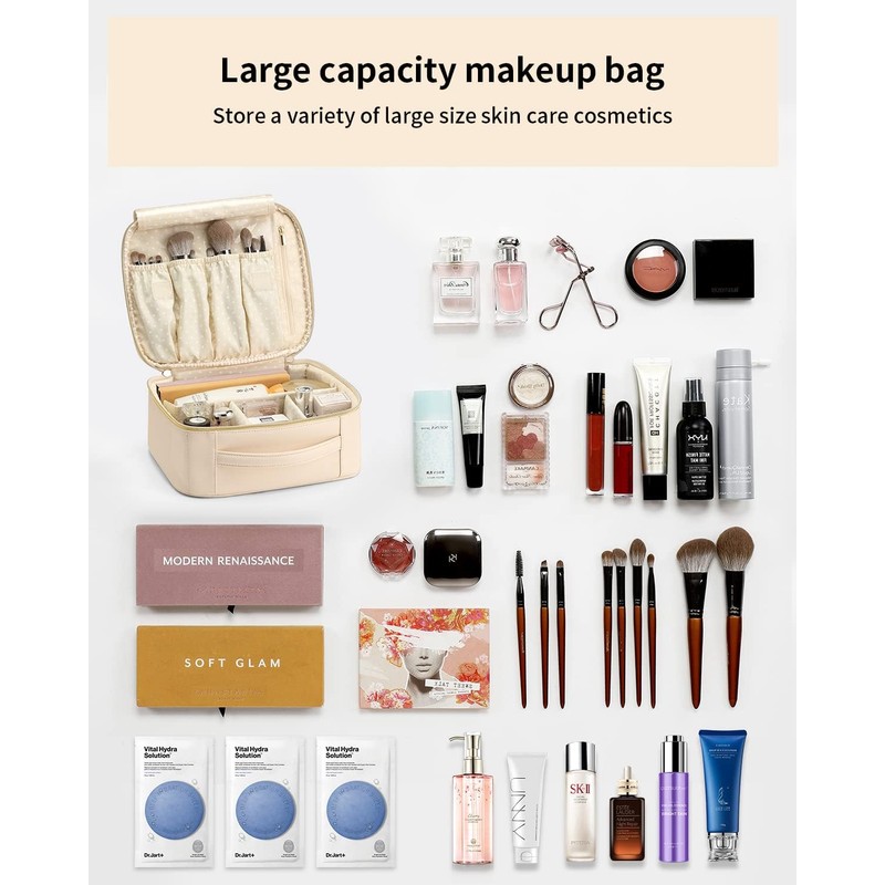 Vlando Large Capacity Travel Cosmetic Bag - Makeup Bag, PU