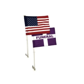 Set of 1 Funeral & 1 U.S. 8x12" Car Window Flags - Clips to Car Window - Durable, Double Sided All Weather Nylon - Flags Made in USA!
