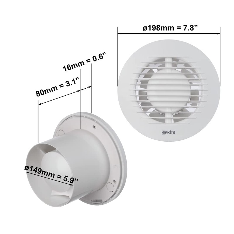 EUROPLAST Ø 150mm Bathroom Fan with Humidity Sensor and Timer