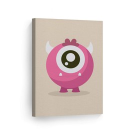 Smile Art Design Lovely Pink Monster Cream Background Canvas Print Kids Room Decor Wall Art Baby Room Decor Kids Room Decor Nursery Decor Ready to Hang Made in The USA- 22x15