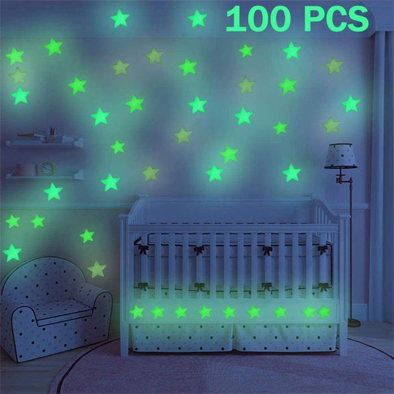 100Pcs Estrellas Fluorescente Pegatinas de Pared Techo Brillante en Oscuridad