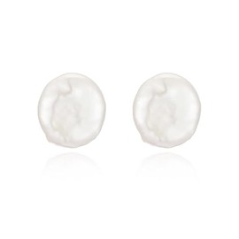 JaruJaru Small Freshwater Button Pearl Stud Earrings-6mm, S925 Sterling Silver, Near-round Flatback, Hypoallergenic Minimalist Earrings for Sensitive Ears, Comfort Sleep Earrings