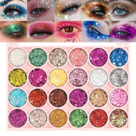 evpct 24 Colors Glitter Sparkle Eyeshadow Makeup Palette Pallets For Women, Colorful Eye shadow Pressed Powder Black White Pink Green Blue Shimmer Eyeshadow Glue Gel sombras de ojos profesional 03#