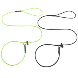 Reflective Slip Lead Leashes Puppy Training Lead – 4.3mm Paracord Rope with 12-Core Strength, 1000lb Pull Force Set of 2 for Small & Medium Dogs (Black & Neon Green, 4 FT)