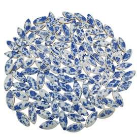 500g Ceramic Petal Mosaic Tiles for Crafts, 33.8mm x 14.8mm, Willow Leaves, Mosaic Tile Pieces for Mosaic Making, Art Projects, Home and Outdoor Decoration (Blue and White)