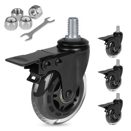 Hirate 3" Locking Swivel Castors, 1/2"-13 (Screw Diameter 1/2") Threaded Stem Casters, Set of 4 Dual Brake Caster with Nylon Lock Nuts for Furniture DIY Tools