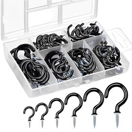 fogman Coated Screw Eye Hook with Case, 6 Sizes, Set of 70 (Black)