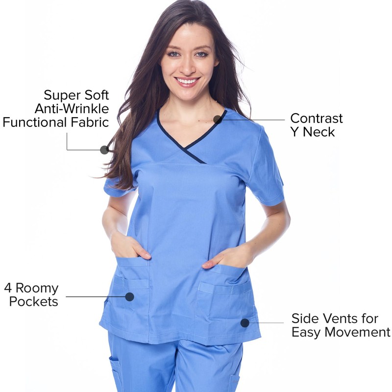 Dagacci Medical Uniform Junior Style Contrast Binding Wrap Set Lavender