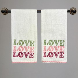 Serafina Home Valentine Bath Hand Guest Towels, Embroidered Love, 2 Piece Set, 16 x 25 inches, 100% Cotton, Red White Green and Pink