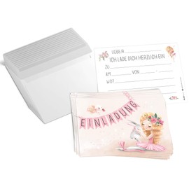 Olgs Ballerina birthday invitations with glitter, set of 12 invitation cards in pink to fill including girls envelopes