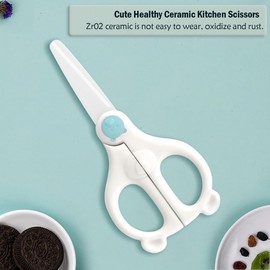 Baby Food Scissors Kicthen Shears, Portable Healthy Cute Kids Ceramic Scissors with Storage Case - Ideal for Cutting Meat, Chicken, Vegetables and Fruits