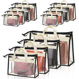 Peohud 12 Pack Clear Handbag Storage Organizer, Dust Bags for Handbags, Transparent Purse Organizer for Closet, Hanging Handbags Dust Cover Bags with Zipper, Handles and Hooks