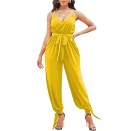 LightlyKiss Women Jumpsuit Spaghetti Strap Wide Leg Split Jumpsuits Long Overalls Summer Beach Loose Fit Rompers