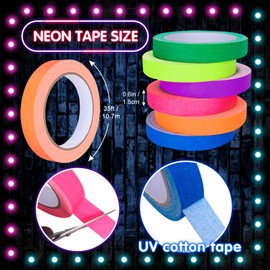 Whaline 6 Colors Neon Gaffer Cloth Tape, Fluorescent Rainbow Color UV Blacklight Glow in The Dark Tape for UV Party (0.6 inch x 35 feet)