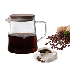 Glass Coffee Server, 500ml / 16.9oz Clear Coffee Carafe with Wooden Lid Pour over Decanter Glass Coffee Maker Glass Coffee Pot Teapot Teakettle
