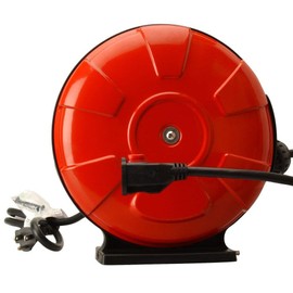 Woods 48004 14/3 SJTW Metal Extension Cord Reel with Locking Plug, Red, 30-Feet, Foot, Orange