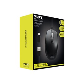 Port Connect Silent, optische USB-A/USB-C Maus, 3600 DPI, schwarz