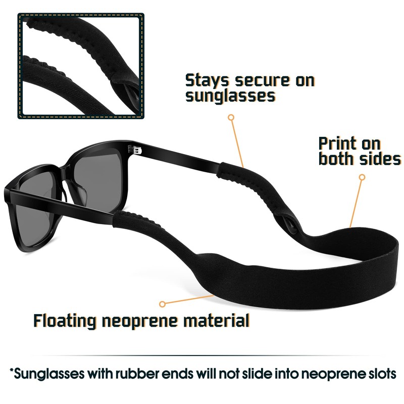 Konohan 8 Pack Black Men Women Neoprene Sunglass Straps Floating
