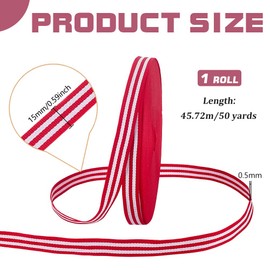 PH PandaHall 45.7m Red White Striped Ribbon, 15mm Wide Polyester Grosgrain Ribbon Fabric Ribbons Patriotic Ribbons for Wreath Gift Wrapping Party Decoration Wedding DIY Crafts