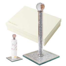 Hochance Silvery Crystal Standing Paper Towel Roll Holder Countertop Weighted Rack,Glam Cute Bling Rhinestone Jeweled Diamonds Modern Decoration Christmas Housewarming Gifts for Kitchen Home Bar