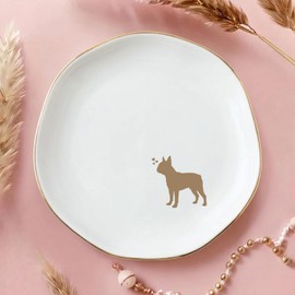 Boston Terrier Jewelry Dish Tray for Dog Lovers, Ceramic Trinket Tray, Key Bowl, Decorative Plate 4.7In