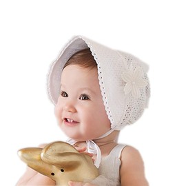 Baby Girl Toddlers Breathable Lacy Bonnet Eyelet Cotton Adjustable Sun Protection Hat (White)