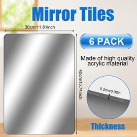 Loccmat Self Adhesive Acrylic Mirror,6 Pack Mirror Tiles,Flexible Mirror Sheets,12 x 16 Inch Mirror Wall Stickers,Plastic Frameless Mirror Tiles,Non Glass Mirror Stickers for Home Wall Decor,2MM Thick