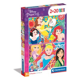 Clementoni 24766 Supercolor Princess Puzzle 2 x 20 Pieces from 3 Years, Colourful Children's Puzzle with Special Luminosity and Colour Intensity, Skill Game for Children