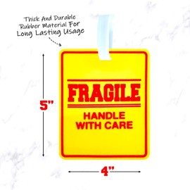 2 Pack - Bright and Large Luggage Tags - Fragile - Handle with Care - 5x4 Inch Size - Great for Luggage or Any Travel Bag