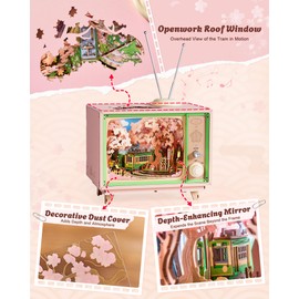 ROBOTIME 3D Wooden Puzzles for Adults DIY Miniature House Kits Music Box for Family Japanese Cherry Blossom Tree for Creative Gifts (Sakura Dreamy Tour)
