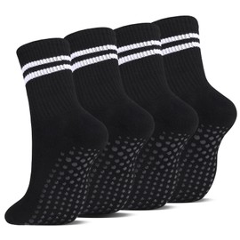Zuimei 4 Pairs Pilates Socks, Non Slip Yoga Grip Socks Women, Black Anti-slip Breathable Socks for Ballet, Hospital, Dance, Trampoline, Workout, Size 34-38