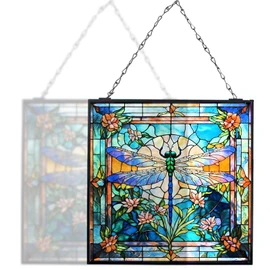 HFhyxin Dragonfly Stained Glass Window Hanging, 8" Stained Glass Dragonfly Sun Catcher for Windows, Dragonfly Suncatcher Panels for Women Christmas Thanksgiving Gift