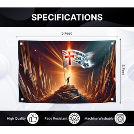 3x5 Ft Christian Jesus Polyester Flag Jesus Way - The Truth The Life with 4 Brass Grommets - Christian Jesus American Flags for Outside Without a Flagpole - Christ Cross Banner Bedroom Wall Decoration