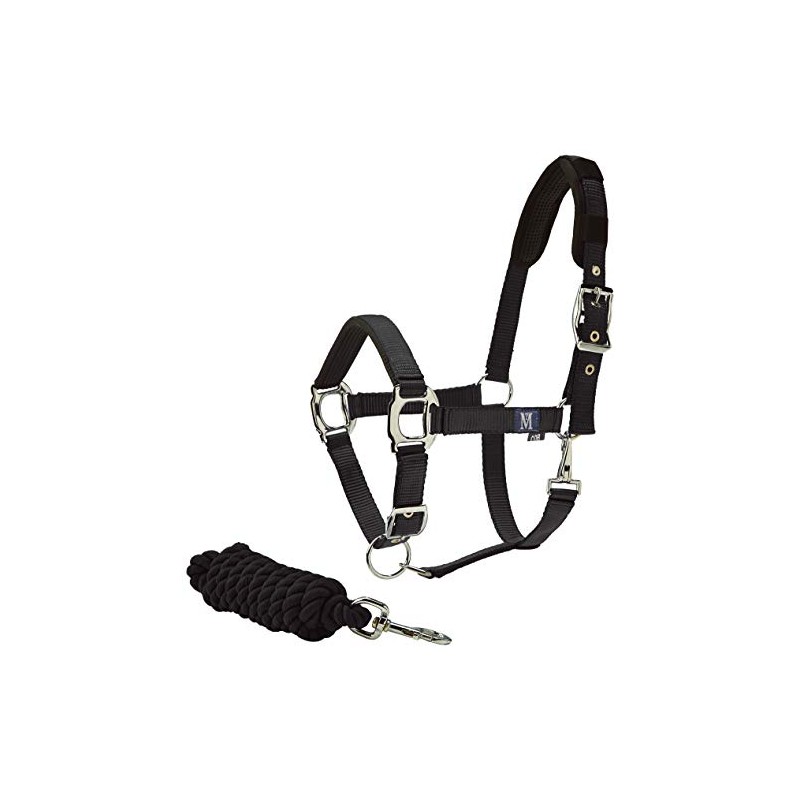 Mark Todd Deluxe Padded Headcollar With Lead Rope Full Black